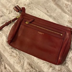 Large Coach Wine Leather Wristlet Clutch